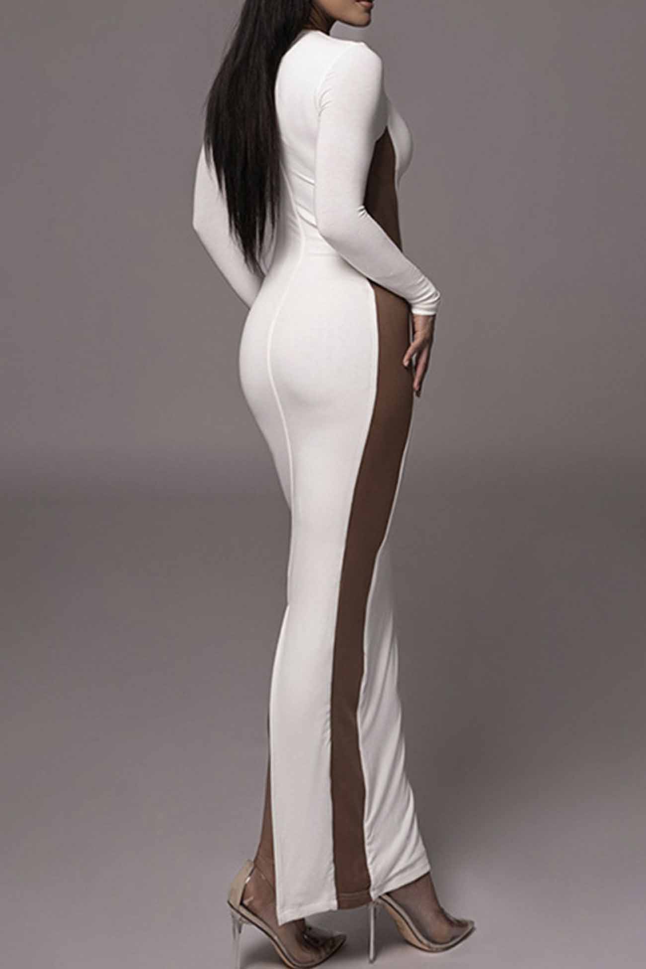 Crew Neck Long Sleeve Slit Midi Dress InsStreet