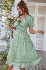Leopard Frill Trim Flutter Sleeve Dress Ins Street