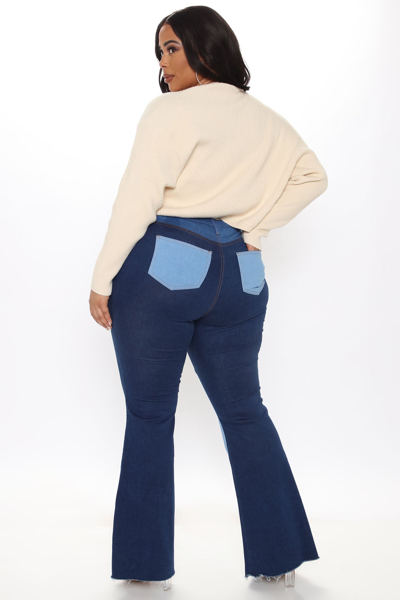 Devil In The Details Patchwork Flare Jeans - Dark Wash Ins Street