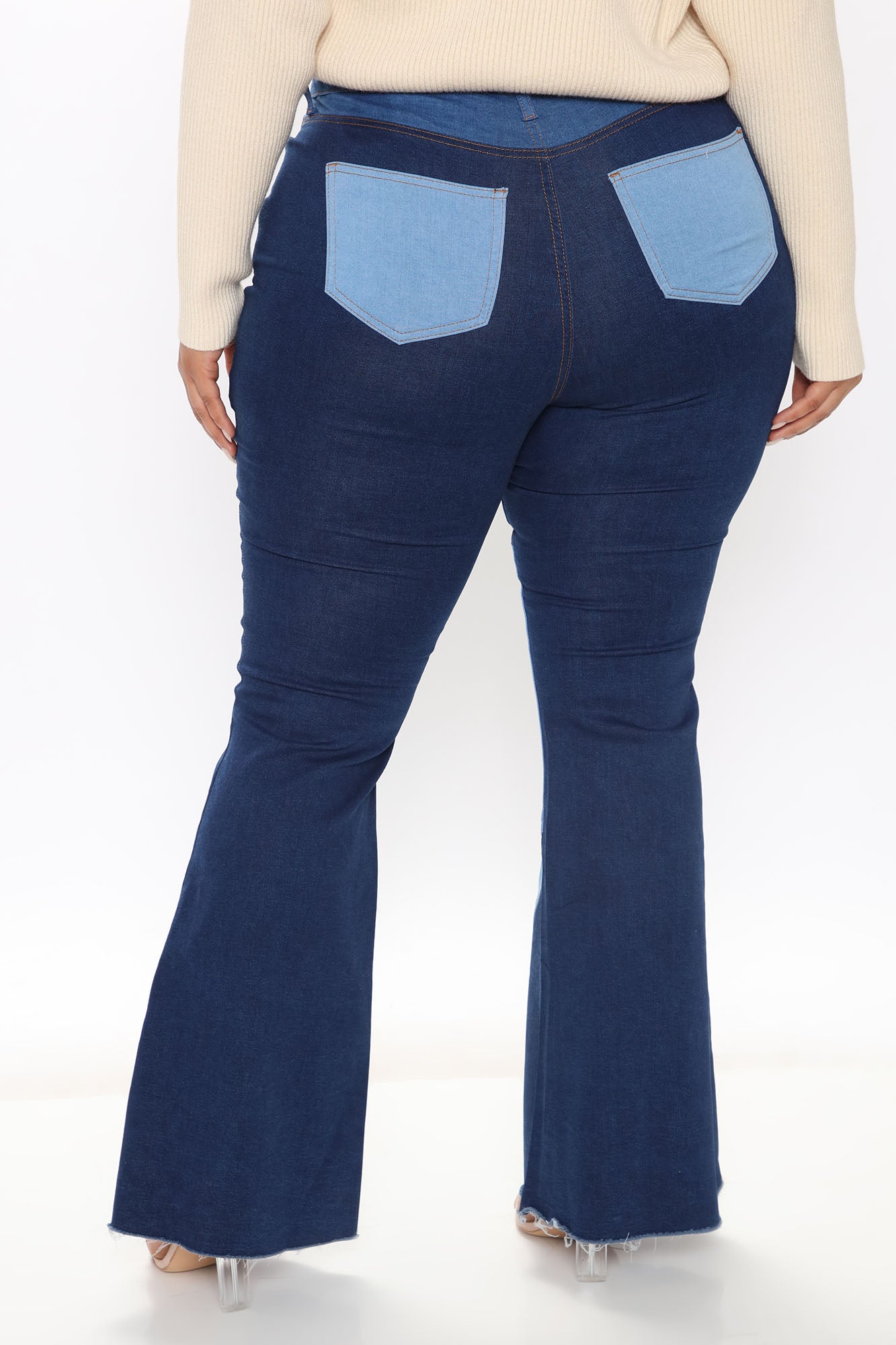 Devil In The Details Patchwork Flare Jeans - Dark Wash Ins Street