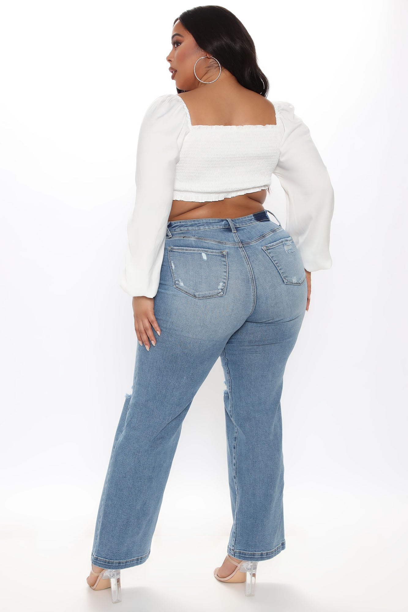 Longing For You Distressed Wide Leg Jeans - Medium Blue Wash Ins Street
