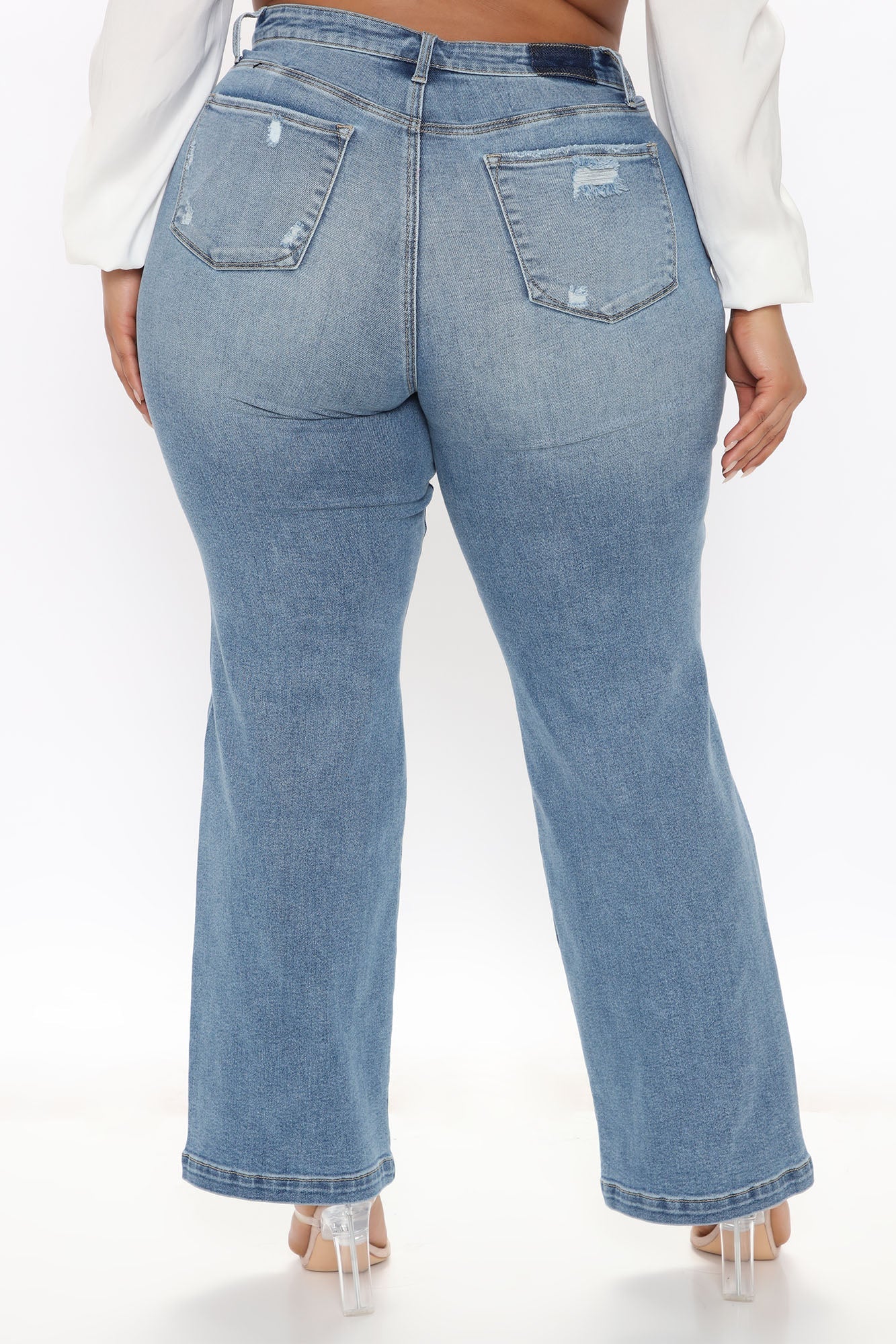Longing For You Distressed Wide Leg Jeans - Medium Blue Wash Ins Street