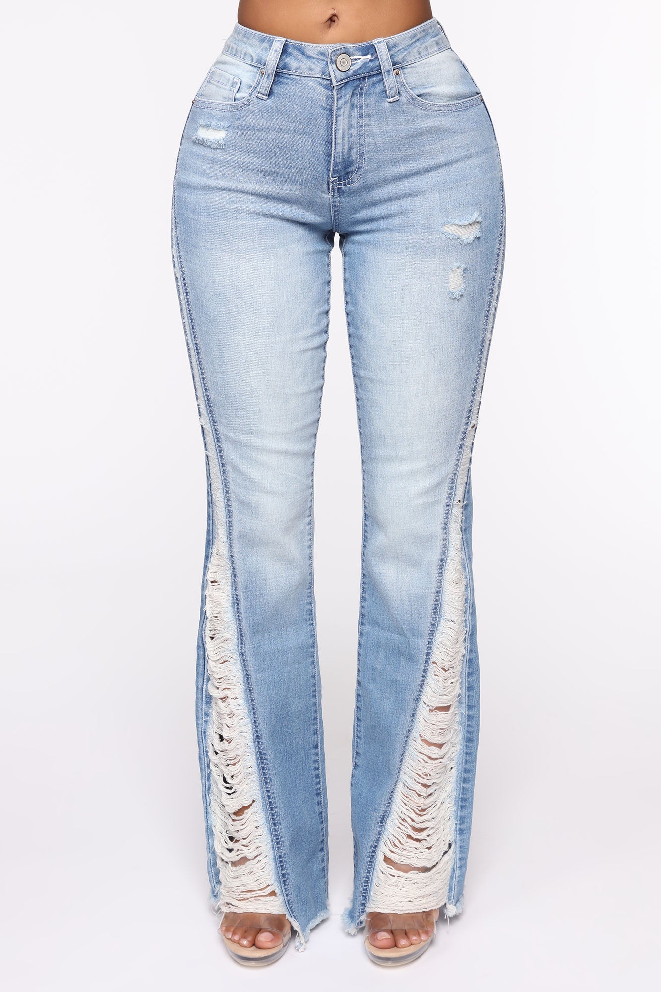 Kiana Distressed Flare Jeans - Light Blue Wash Ins Street