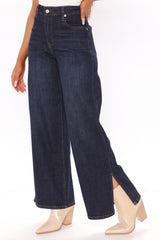 World's Apart High Rise Wide Leg Jeans - Dark Wash Ins Street