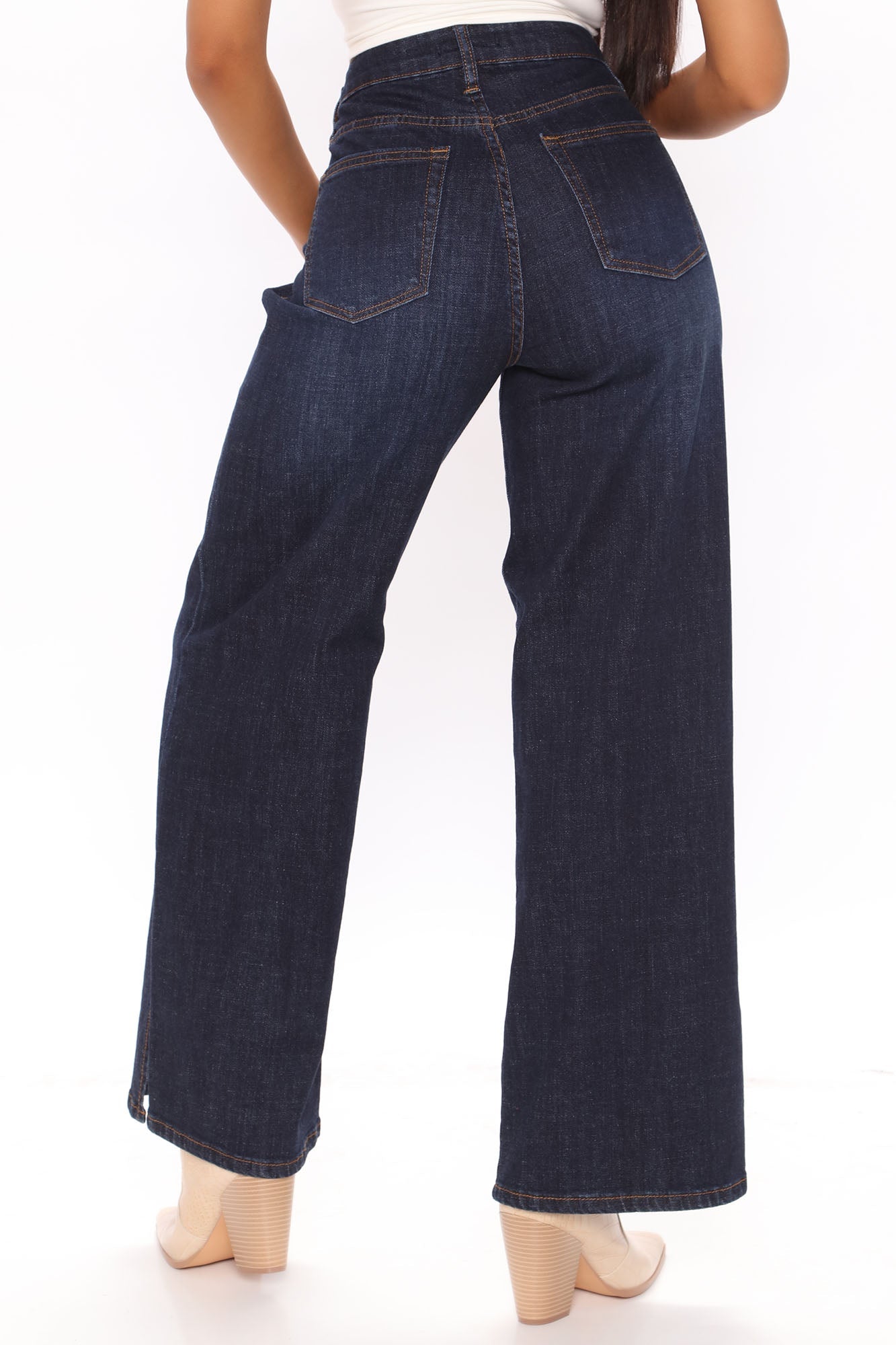 World's Apart High Rise Wide Leg Jeans - Dark Wash Ins Street