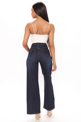 World's Apart High Rise Wide Leg Jeans - Dark Wash Ins Street
