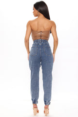 Never Looking Back Denim Joggers - Medium Blue Wash Ins Street