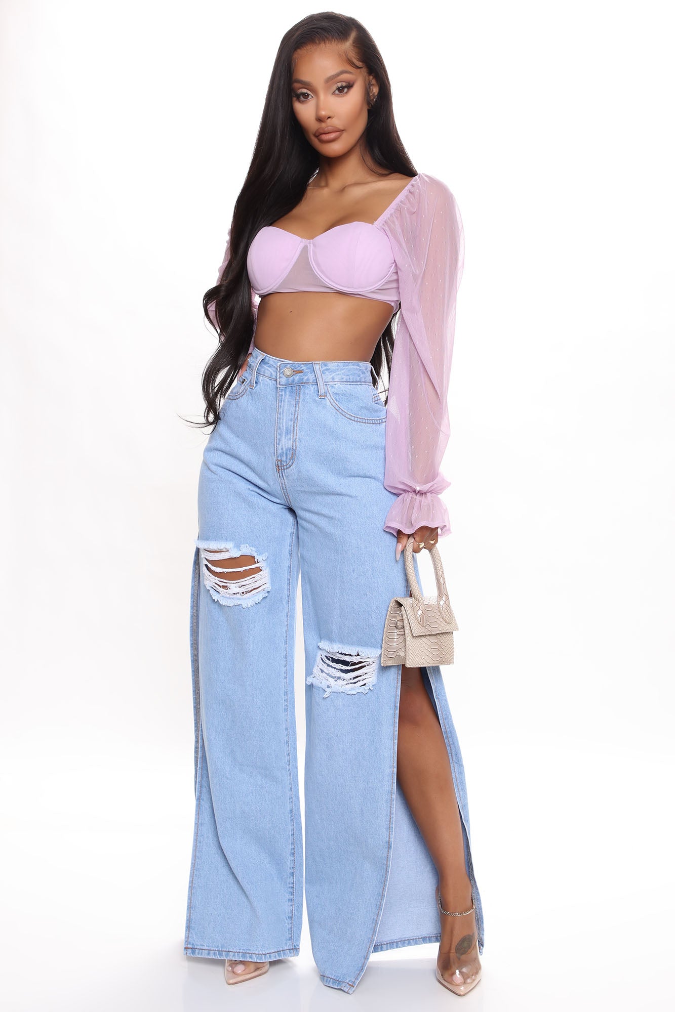 Just A Peek Side Slit Jeans - Light Blue Wash Ins Street