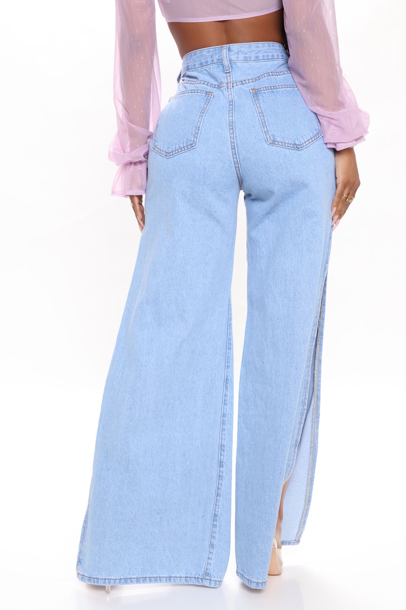Just A Peek Side Slit Jeans - Light Blue Wash Ins Street