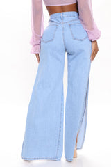 Just A Peek Side Slit Jeans - Light Blue Wash Ins Street