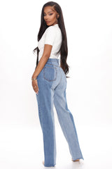 Pick A Side Two Tone Straight Leg Jeans - Medium Blue Wash Ins Street