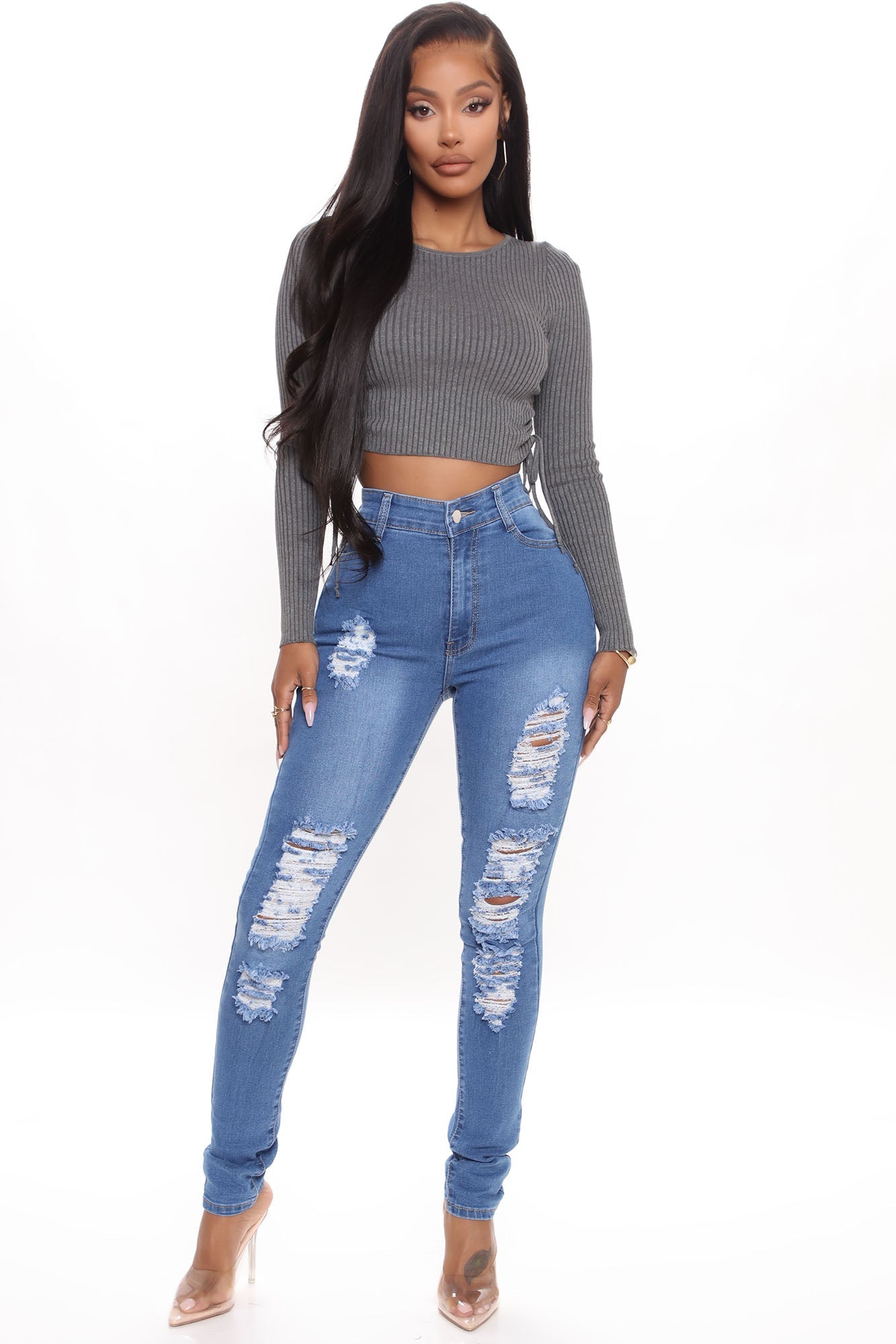 Tempe Distressed Jeans - Medium Blue Wash Ins Street