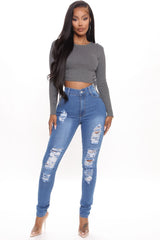 Tempe Distressed Jeans - Medium Blue Wash Ins Street