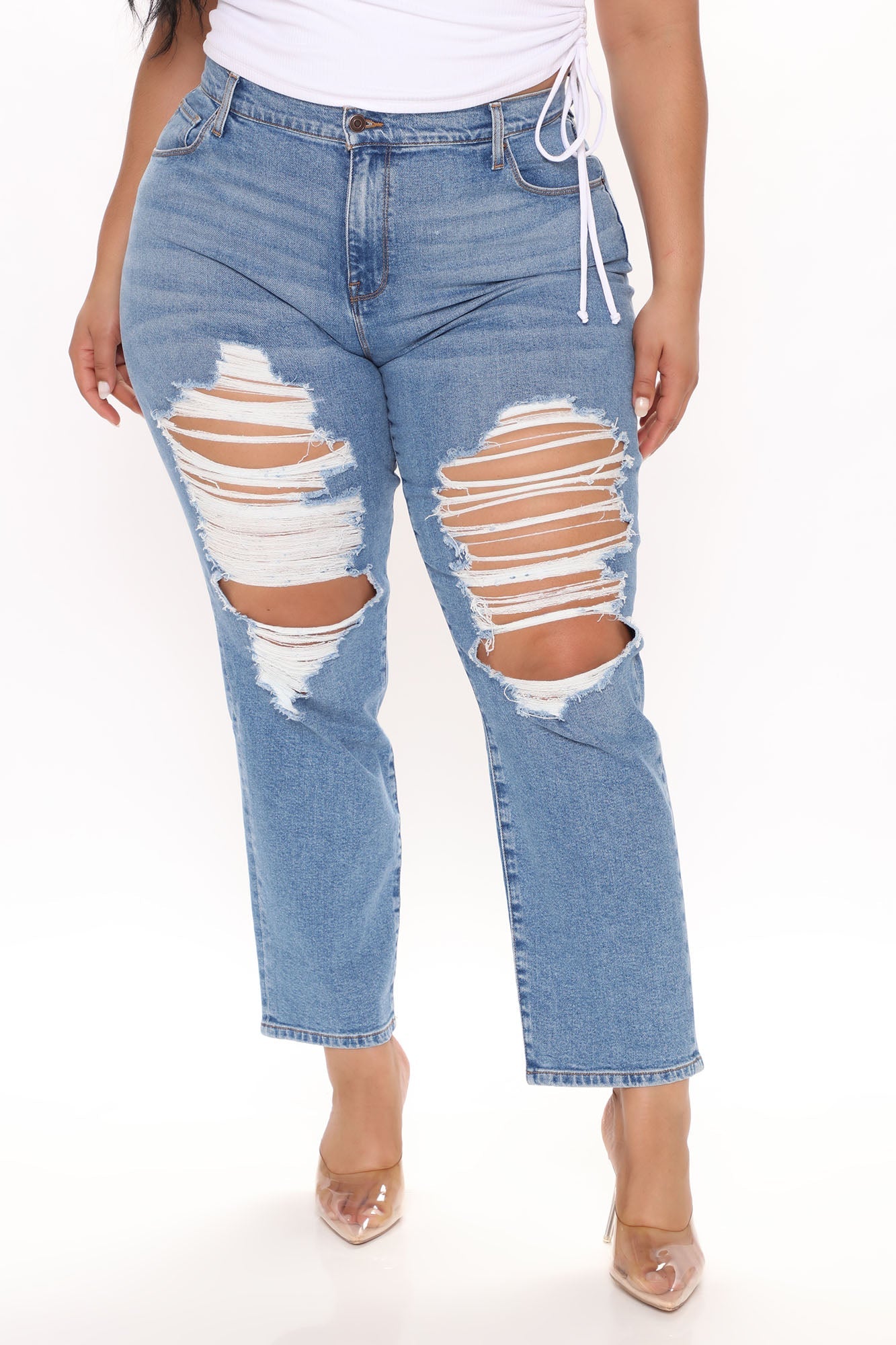 New Perspective Ripped Slim Mom Jeans - Medium Blue Wash Ins Street
