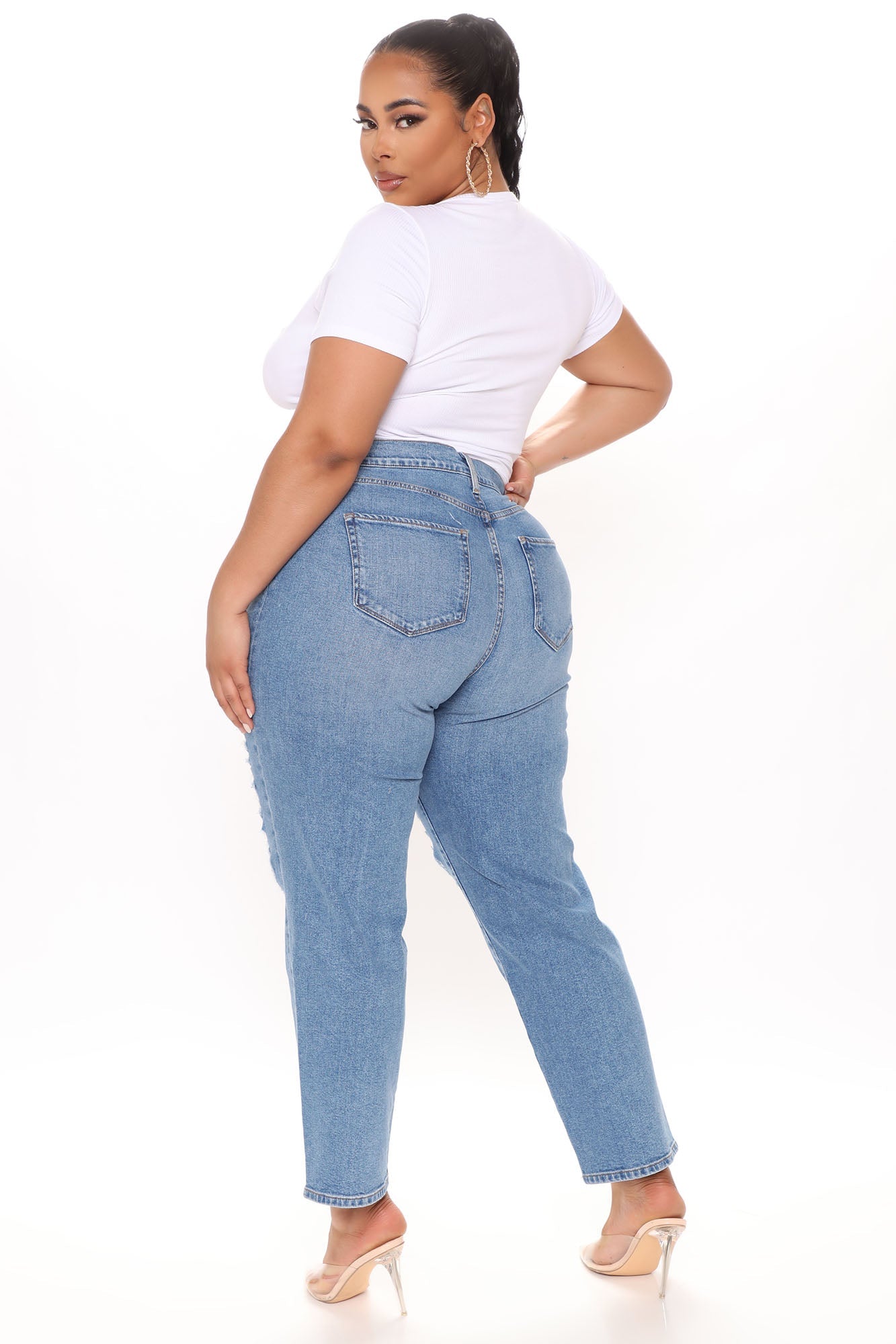 New Perspective Ripped Slim Mom Jeans - Medium Blue Wash Ins Street