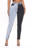 A Double Life Two Tone Skinny Jeans - Blue/combo Ins Street