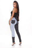 A Double Life Two Tone Skinny Jeans - Blue/combo Ins Street