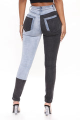 A Double Life Two Tone Skinny Jeans - Blue/combo Ins Street