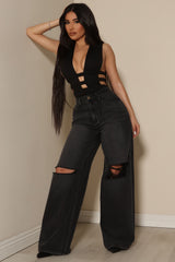 Flip Out Wide Leg Skater Jeans - Black Ins Street