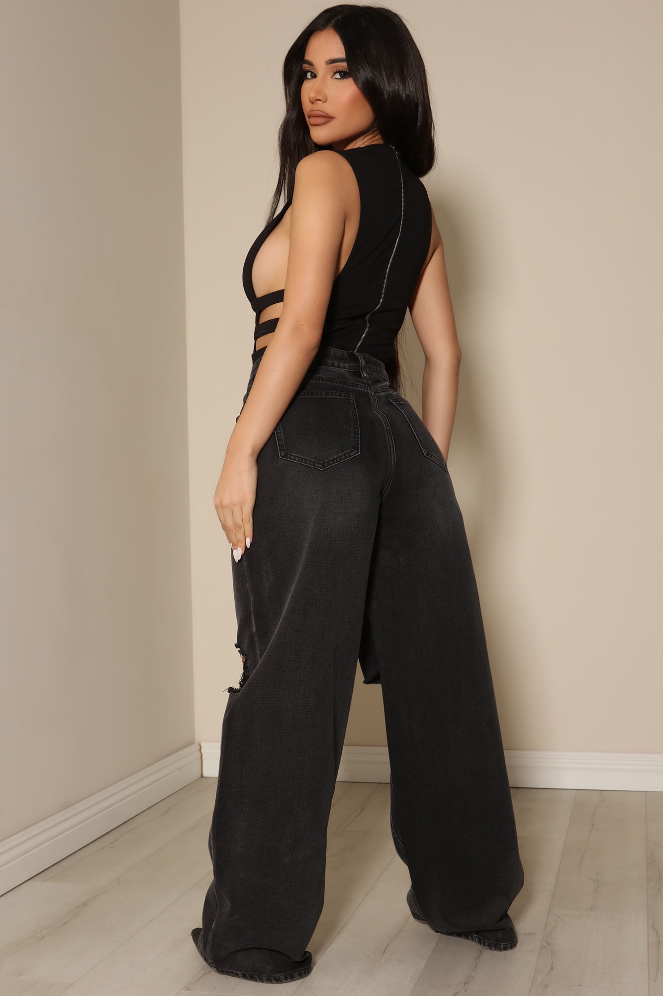 Flip Out Wide Leg Skater Jeans - Black Ins Street