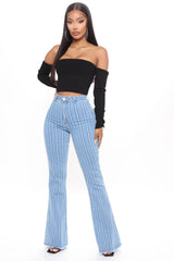 Valentina Stripe High Rise Flare Jeans - Medium Blue Wash Ins Street