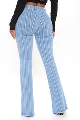 Valentina Stripe High Rise Flare Jeans - Medium Blue Wash Ins Street