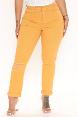 Just A Hint Ultra High Rise Roll Cuff Slim Straight - Yellow Ins Street