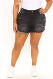 Jumping To Conclusions Destroyed Denim Shorts - Black Ins Street