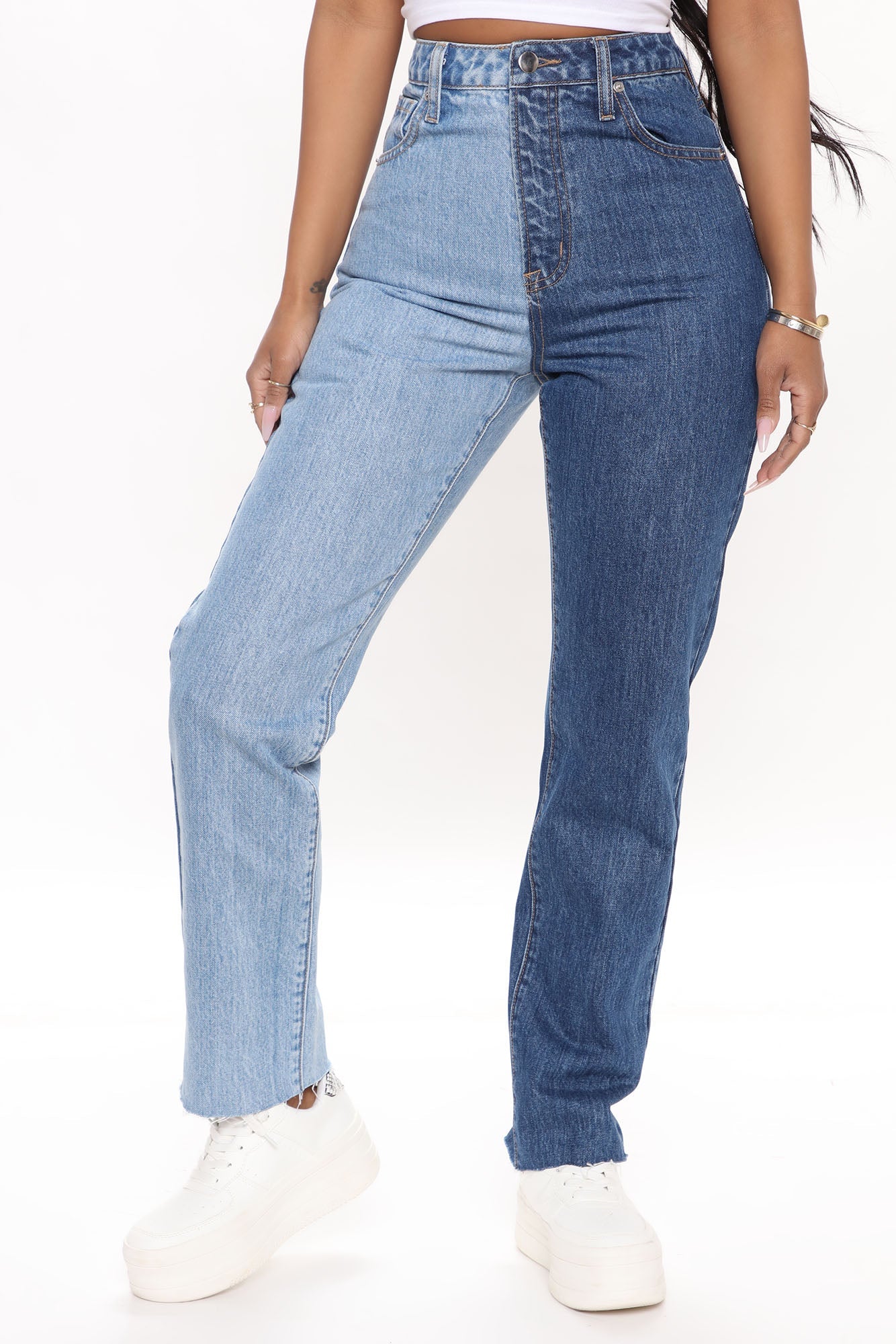 Writers Block Two Tone Mom Jeans - Blue/combo Ins Street