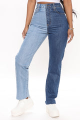 Writers Block Two Tone Mom Jeans - Blue/combo Ins Street