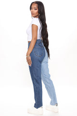 Writers Block Two Tone Mom Jeans - Blue/combo Ins Street