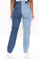 Writers Block Two Tone Mom Jeans - Blue/combo Ins Street