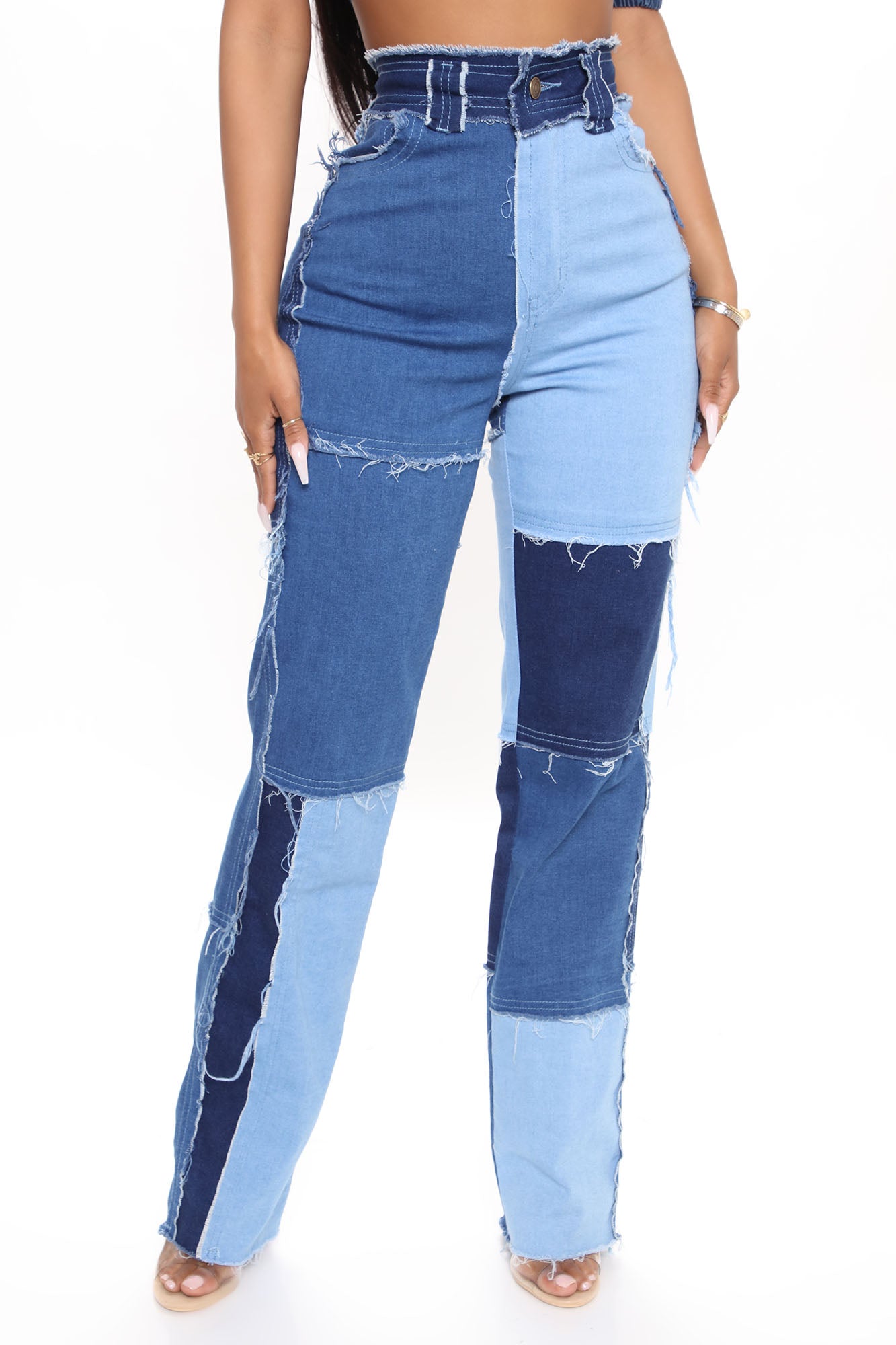 Piece Of Art Patchwork Straight Leg Jeans - Blue/combo Ins Street