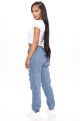 Take The Lead Ripped Denim Joggers - Medium Blue Wash Ins Street