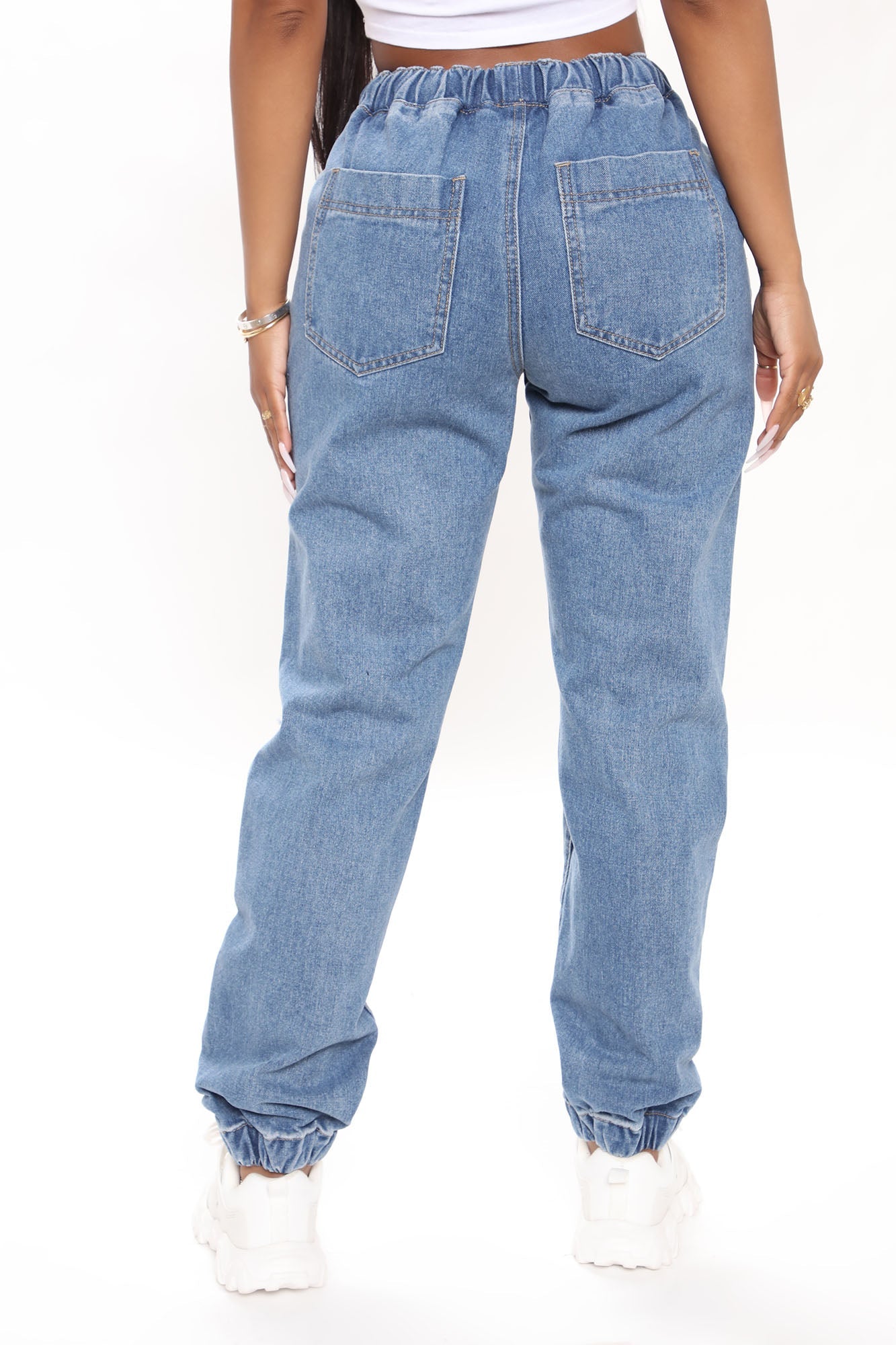 Take The Lead Ripped Denim Joggers - Medium Blue Wash Ins Street
