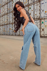 Go All Cut Out Slouch Fit Jeans - Light Blue Wash Ins Street