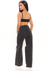 Oh So Cool Ripped Wide Leg Jeans - Black Ins Street