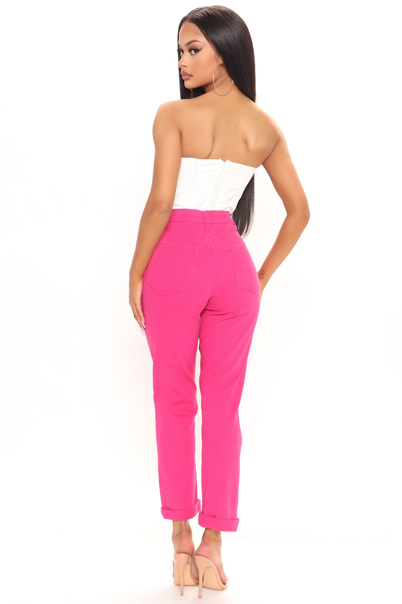 Just A Hint Ultra High Rise Roll Cuff Slim Straight - Fuchsia Ins Street