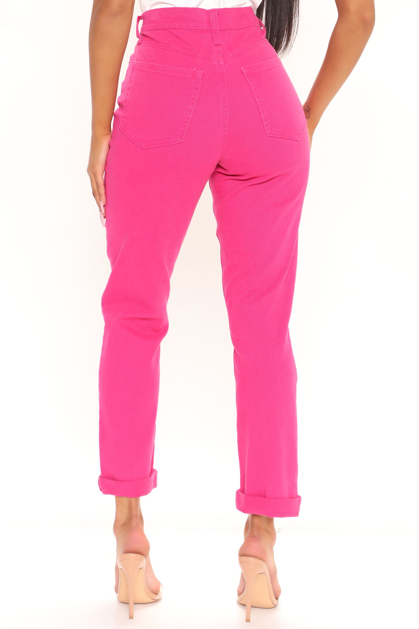 Just A Hint Ultra High Rise Roll Cuff Slim Straight - Fuchsia Ins Street