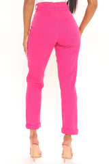 Just A Hint Ultra High Rise Roll Cuff Slim Straight - Fuchsia Ins Street