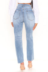 Stole His Heart Ripped Boyfriend Jeans - Medium Blue Wash Ins Street