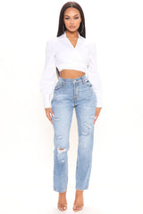 Stole His Heart Ripped Boyfriend Jeans - Medium Blue Wash Ins Street