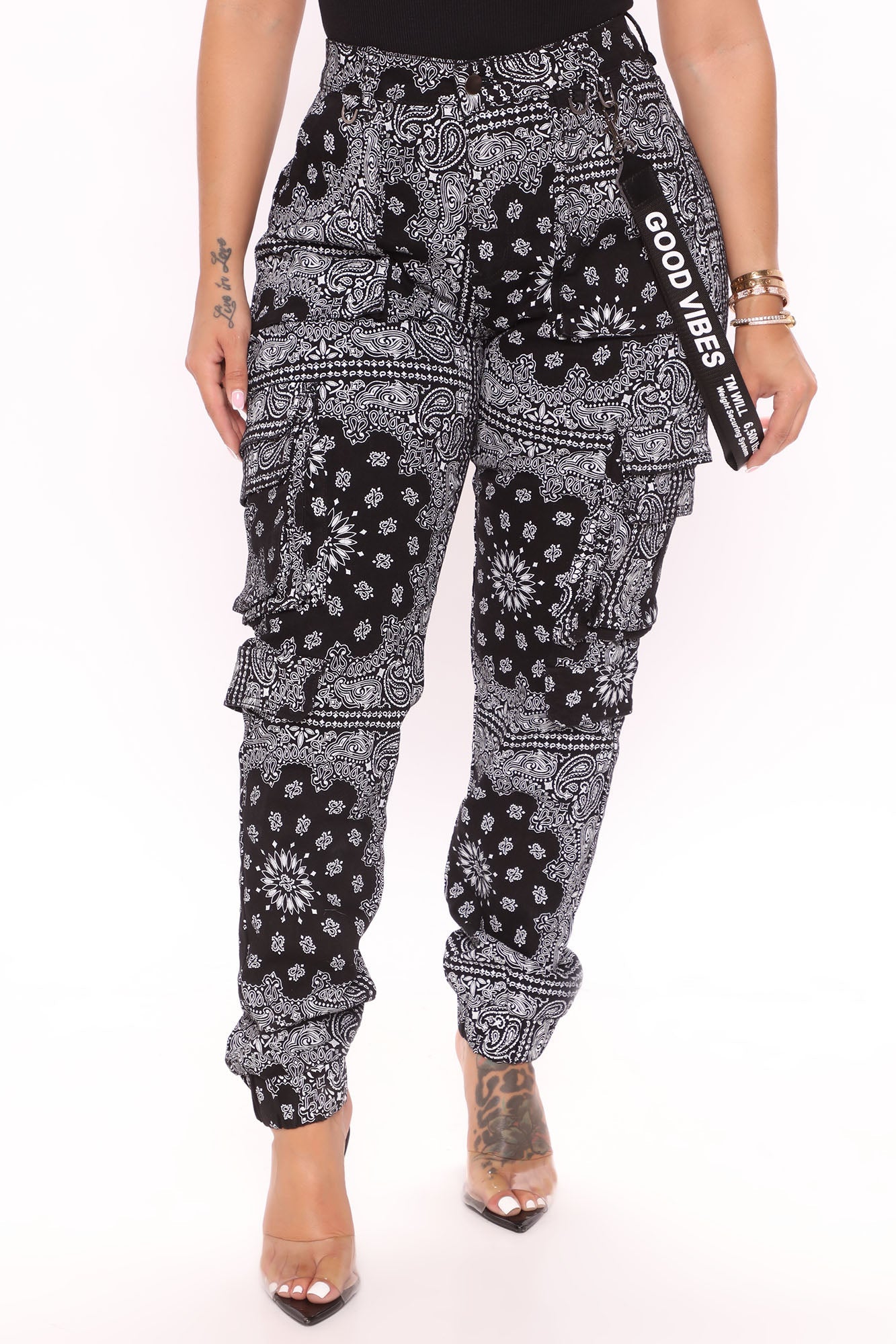 Roadtripper Printed Denim Joggers - Black Ins Street