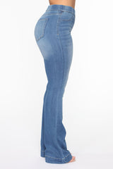 Start Something Mid Rise Flare Jeans - LightWash Ins Street