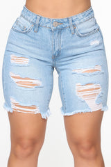 The Mixer Distressed Denim Bermudas - Light Blue Wash Ins Street