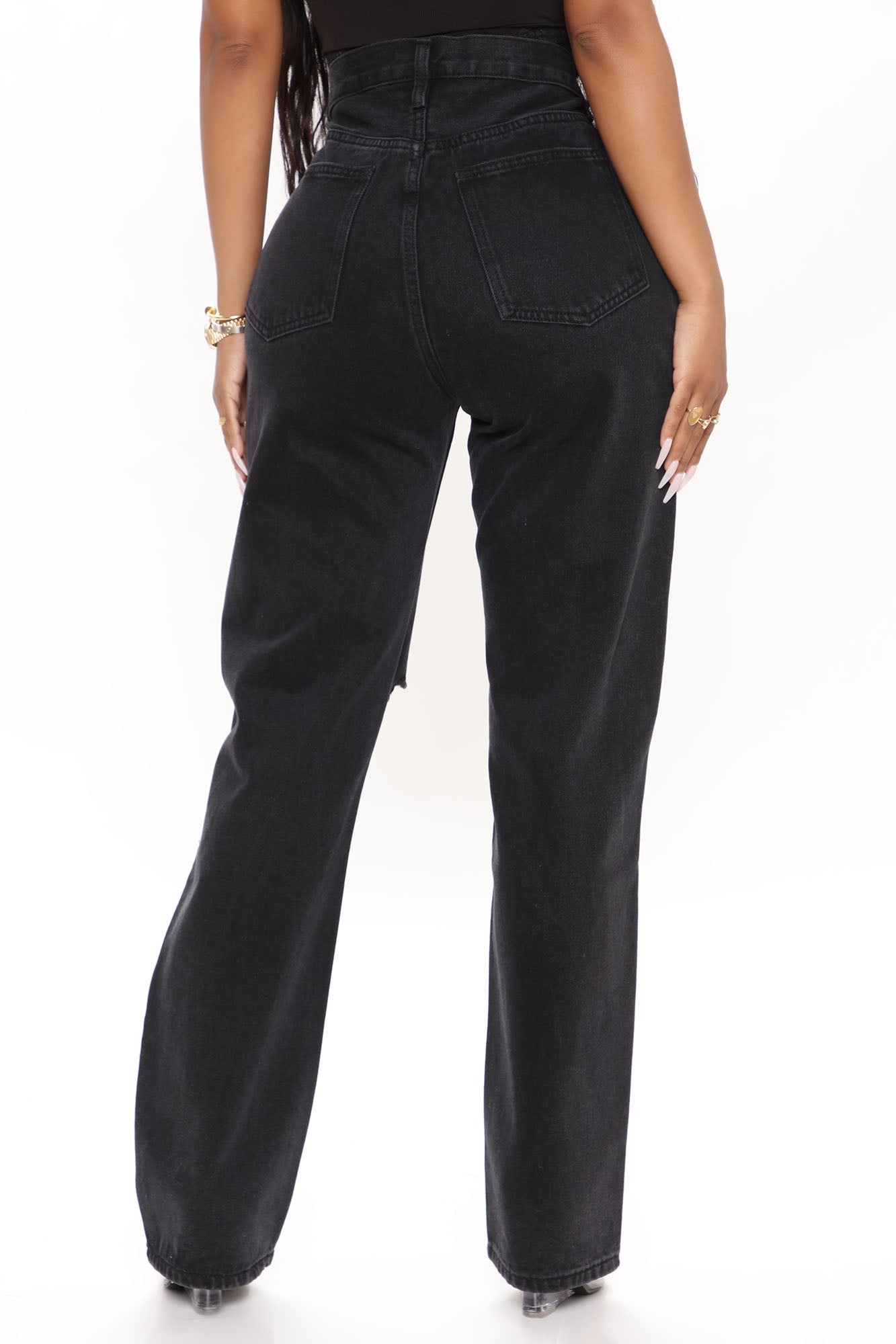 Distressed Crossover Straight Leg Jeans - Black Ins Street