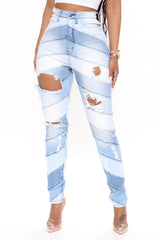 Let's Go To The Moon Patchwork Skinny Jeans - Light Blue Wash Ins Street