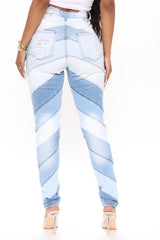 Let's Go To The Moon Patchwork Skinny Jeans - Light Blue Wash Ins Street
