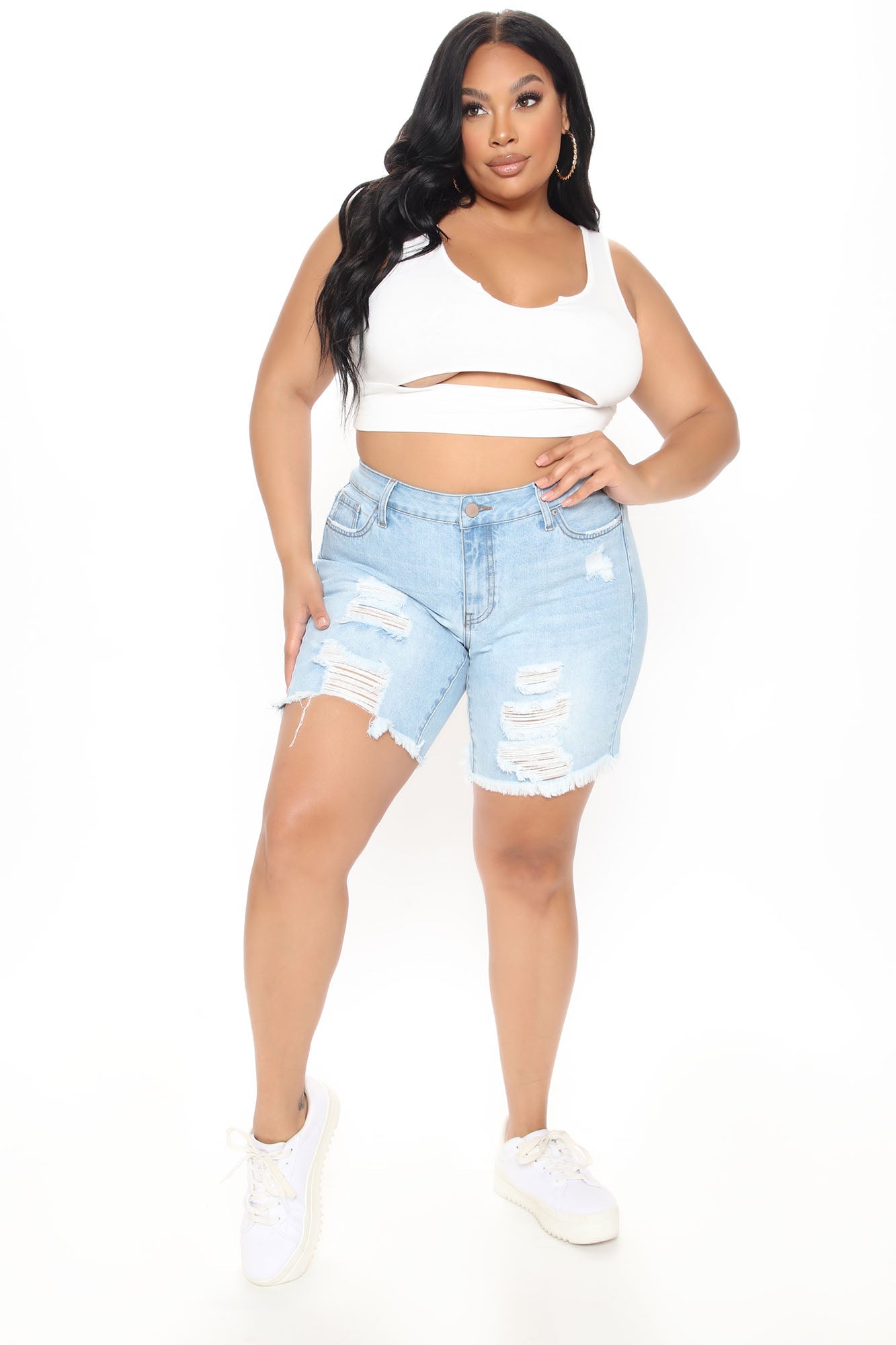 The Mixer Distressed Denim Bermudas - Light Blue Wash Ins Street