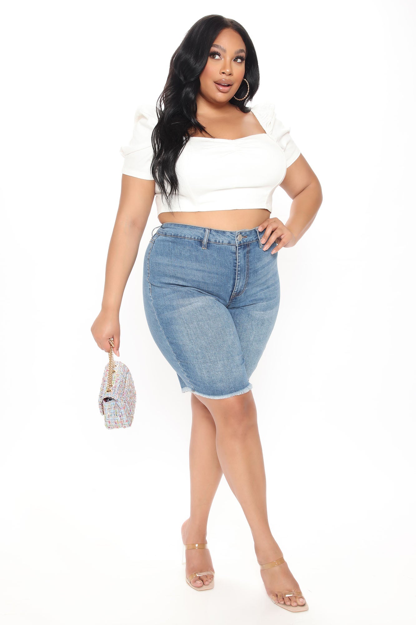 Made You Look Bermuda Shorts - Medium Blue Wash Ins Street